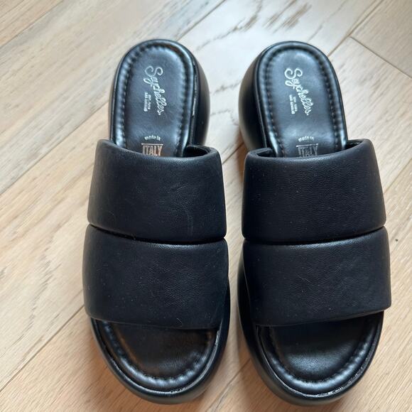 Seychelles Womens Black Leather Sandal Puffy Platform Slides Made in Italy Sz 10 - Picture 4 of 9